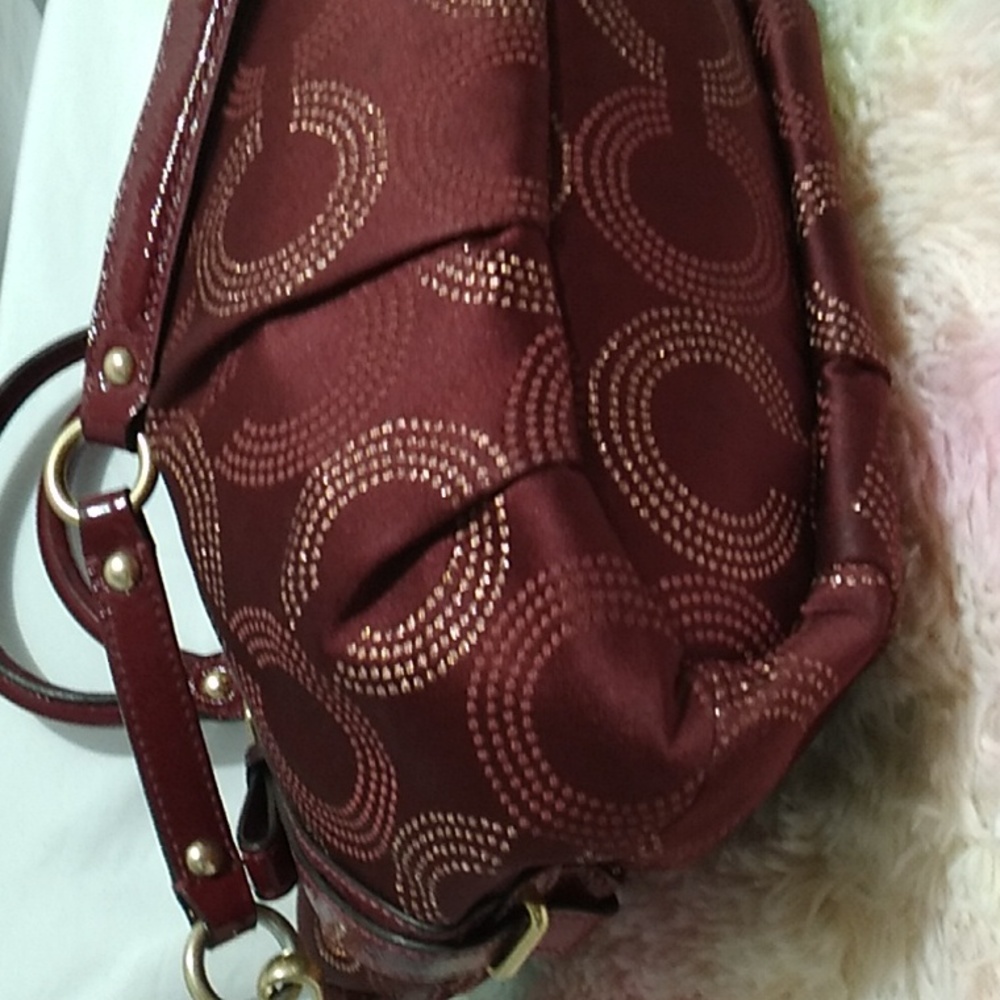 SALE! Auth Coach Sophia Mad Dotted Art Dark Red/Gold Bag & NWT Wristlet Bundle - Picture 10 of 16